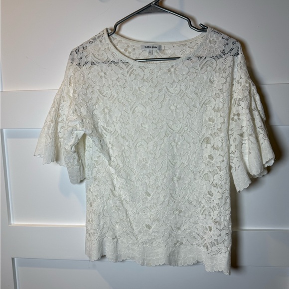 Global Work Elegant White Lace Top - Picture 1 of 8